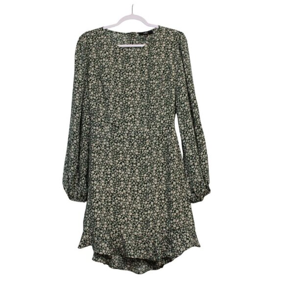 Lulus Mini Dress Medium Green Floral Ruffle Feminine Dainty Blooming Darling - Picture 3 of 13